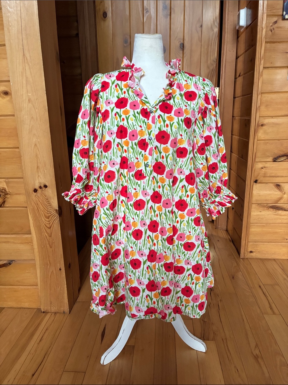 Entro votyon fliral puff sleeve ruffle collar mini dress with pockets